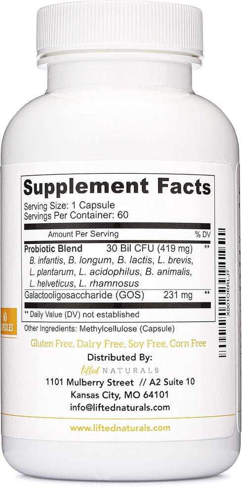 Lifted Naturals Mood Boosting Probiotic - 30 Billion CFU, Mood Support Supplement, 60 Capsules