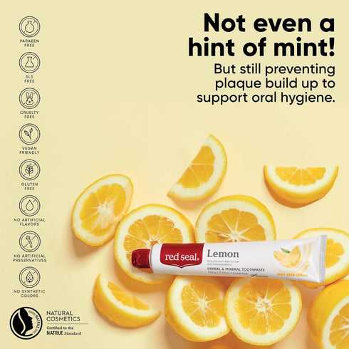 Red Seal Herbal & Mineral Fluoride Free Lemon Toothpaste, Mint Free, Vegan Friendly, 3.53 oz