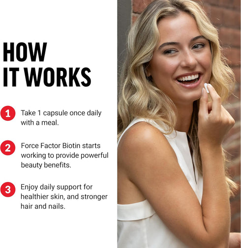 FORCE FACTOR Biotin 10000mcg, 100 Vegetable Capsules - Biotin Supplement for Healthier Hair, Skin, and Nails, Hair