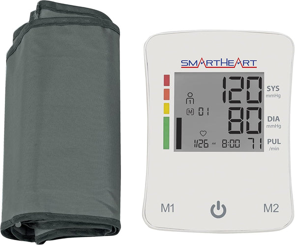 SmartHeart Automatic Digital Blood Pressure Arm Monitor, Wide-Range Upper Arm Cuff, 2-Person Memory