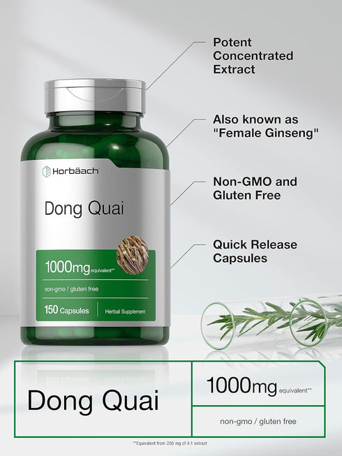 Horbaach Dong Quai Capsules | 1000mg | 150 Count | Non-GMO, Gluten Free Traditional Herb Supplement