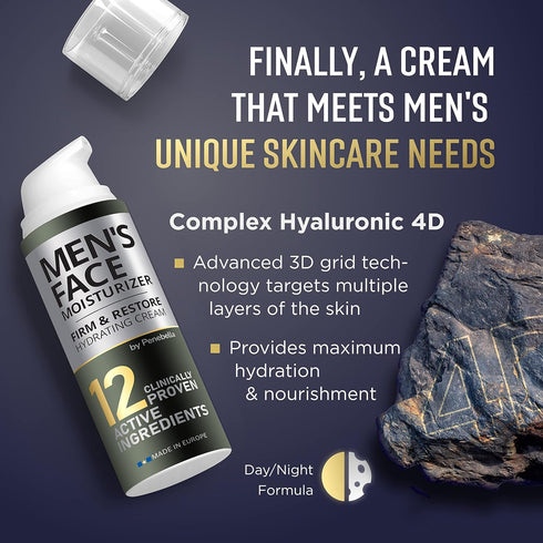 Mens Face Moisturizer Cream, Anti-Aging Face & Neck Serum for Firming & Lifting with Hyaluronic Acid