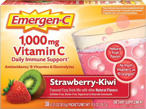 Emergen-C 1000mg Vitamin C Powder with Antioxidants, B Vitamins, Electrolytes, Strawberry Kiwi Flavor - 30 Count