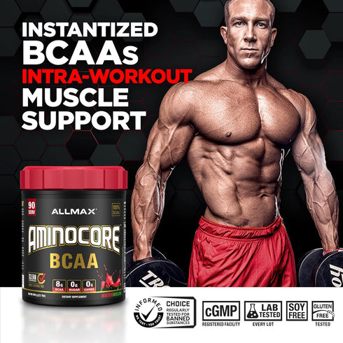 ALLMAX Nutrition AMINOCORE BCAA Powder, 8.18 Grams Amino Acids, Intra and Post Workout Recovery Drink, Gluten Free,