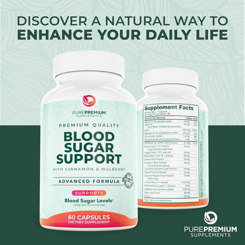 PurePremium Normal Blood Sugar Support Supplement - 60ct with 20 Active Ingredients