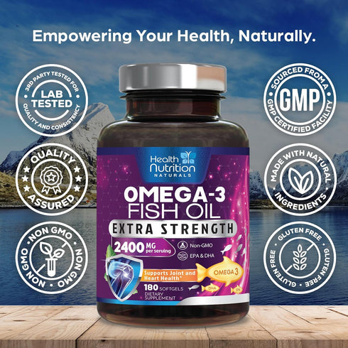 Fish Oil 2400 mg Triple Strength Omega-3 Supplement - Natural Support for Immune, Heart & Brain Health - Wild Caught,