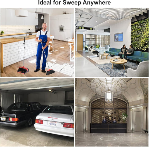 Upgrade Broom and Dustpan Set with 51'' Long Handle, Large Brooms and Dust Pans for Lobby Kitchen Office Restaurant
