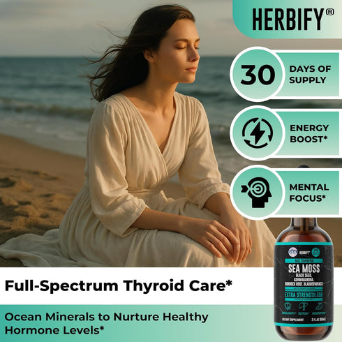 Immune 2 Oz, HERBIFY Sea Moss Multimineral Liquid Complex Thyroid Supplement with Irish Sea Moss - Lymphatic Drainage