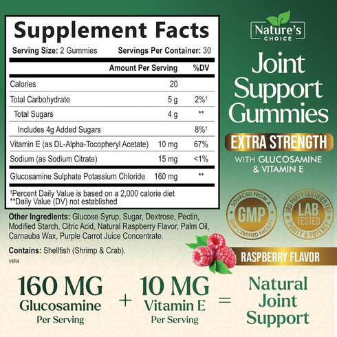 Joint Support Gummies Extra Strength Glucosamine Gummy with Vitamin E - Naturally Assists Cartilage & Flexibility - Best Support Chew for Men and Women - 120 Gummies