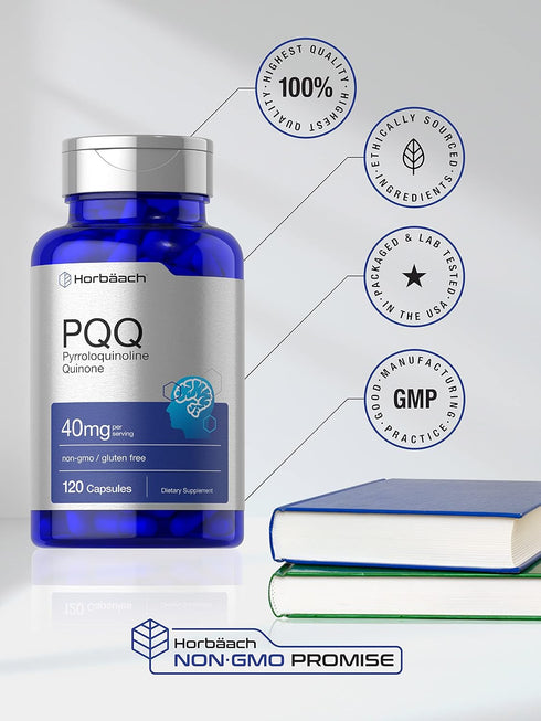 Horbaach PQQ Supplement 40 mg | 120 Capsules | Maximum Strength, Non-GMO & Gluten Free