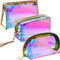 Weewooday 3 Pieces Iridescent Makeup Bag, Holographic Cosmetic Toiletries Pouch, Portable Waterproof Travel Organizer