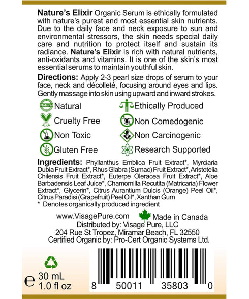 Nature's Elixir Skin Revitalizing Face Serum, USDA Organic, Physician Formulated