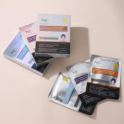 Natalie Mills Collagen & Hyaluronic Acid Anti-Aging SILK Face Mask, 8pcs