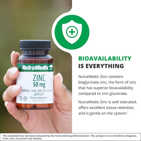 NutraMedix Zinc 50mg - Zinc Supplements for Immune Defense, Skin Health & Antioxidant Support (60 Capsules)