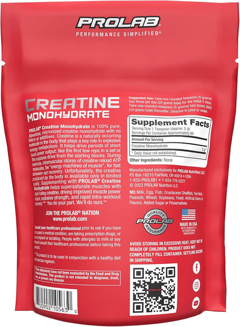 ProLab Creatine Monohydrate Micronized Powder, Sports Nutrition Supplement for Muscle Mass, Strength, Endurance (300g)
