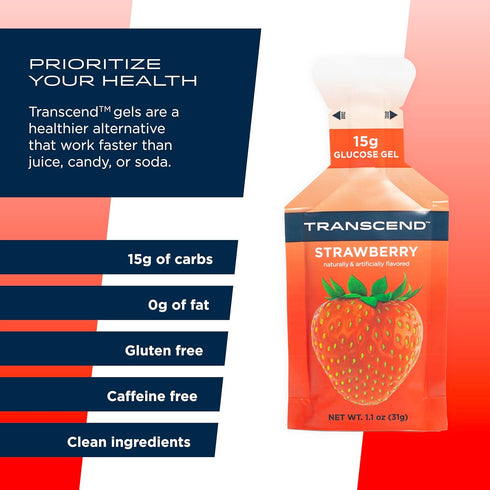 Transcend Foods Strawberry Gel | Fast-Acting Carb Gel, Pack of 10