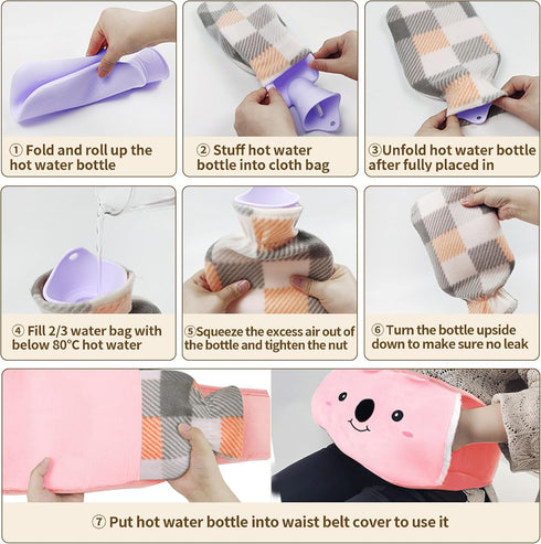 Toxin Hot Water Bag, Hot Water Bottle with Waist Cover for Menstrual Cramps, Pain Relief, Warm Water Pouch with Soft
