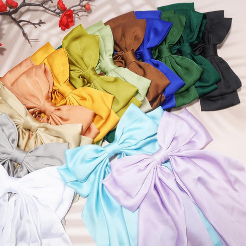 Large Olive Green Hair Bows for Women, Silky Satin Hair Clips, Long Tail Oversize Hair Barrettes