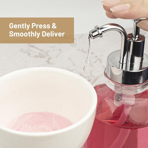 Ezebesta 17OZ Mouthwash Clear Glass Pump Dispenser with Disposable Cups Holder, Refillable Container