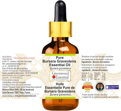 Pure Bursera Graveolens Essential Oil, 5ml (0.16 oz) with Glass Dropper, Steam Distilled
