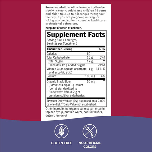 Nature’s Way Sambucus Elderberry Lozenges, 1000 mg Vitamin C Per Serving, Wild Cherry, 24 Count
