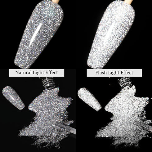 UR SUGAR Reflective Glitter Gel Nail Polish, Silver Sparkly Shimmery Gel Polish for Nail Art Manicure DIY