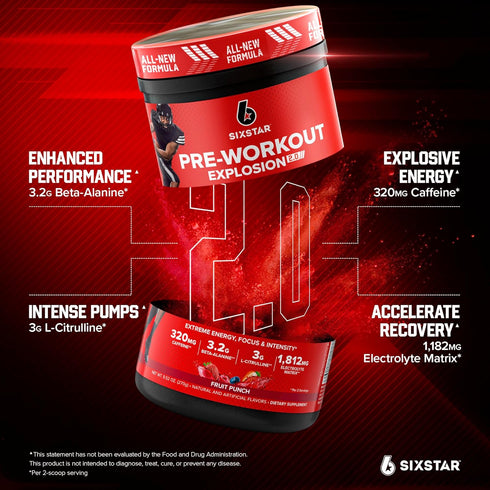 Six Star Pre-Workout Powder for Men & Women, Fruit Punch, 30 Servings - Energy Powder Drink Mix