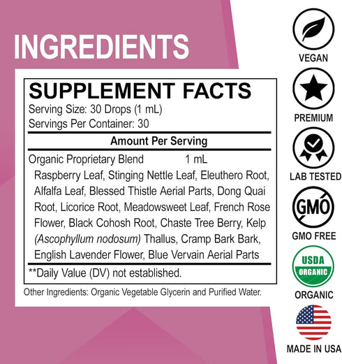 Hormonal Balance Supplements for Women & PMS Relief - Organic Liquid Drops & Menstrual Cramp Support - 1 Oz