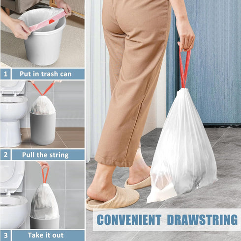 JUKFITA Small Trash Bags, 4 Gallon, 60 Count, Unscented Drawstring Liners for Bathroom Office Bedroom Car, White