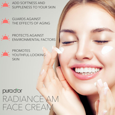 PURA D'OR 1.7 Oz Radiant Glow AM Face Cream - Methylene Blue, Polyphenols, Flavonoids, Apple Stem Cell Extract -