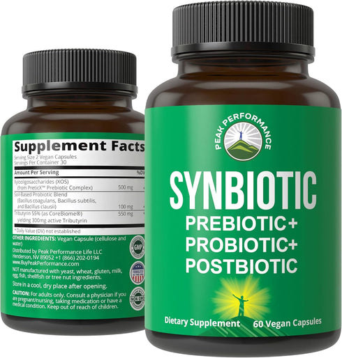 Synbiotic 3-in-1 Supplement - Prebiotic, Probiotic, Postbiotic with Clinically Tested Ingredients for Gut Health