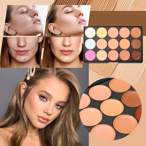 Pure Vie 15 Colors Cosmetics Cream Contour and Highlighting Makeup Kit + 11 Pcs Brushes