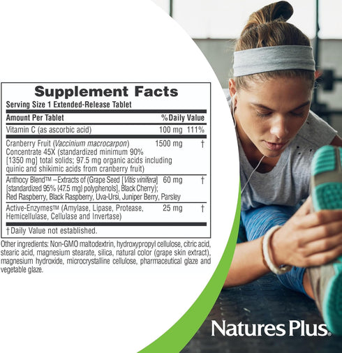 NaturesPlus Herbal Actives Ultra Cranberry 1500, 30 Tablets for Urinary Tract Support