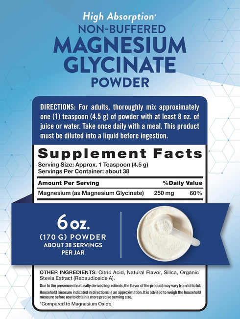Magnesium Glycinate Powder | 6 oz | Lemon Flavor | High Absorption | Vegan, Non-GMO, Gluten Free Supplement | by Nature's Truth