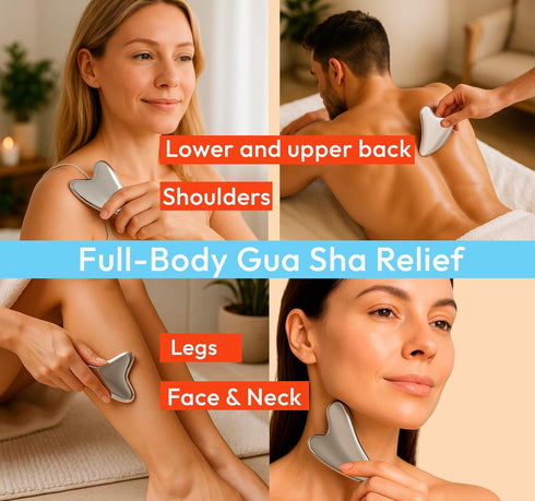 Stainless Steel Gua Sha Tool for Face & Neck Facial Massage Tool for Lymphatic Drainage, Depuffing, Jawline Sculpting
