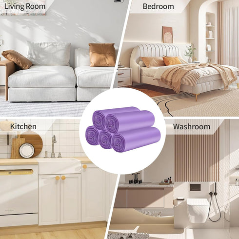 60pcs 4 Gallon Small Strong Trash Bags, Purple Garbage Bags for Office, Home, Bedroom