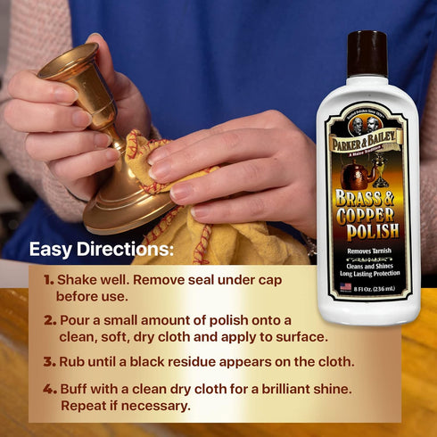 PARKER & BAILEY Brass and Copper Polish - 8 Oz Metal Polish Cream for Antique Decor, Pans, and Furniture