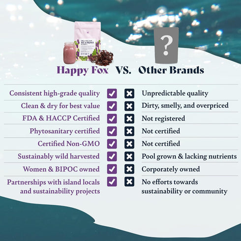 HAPPY FOX Organic Sea Moss Raw Purple - Makes 75oz of Seamoss Gel, Certified Non-GMO, Wildcrafted Superfood - 100 gram