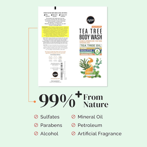 Puriya Tea Tree Body Wash, Natural Moisturizing Wash for Jock Itch, Athletes Foot, Body Back Acne Treatment
