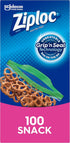 Pack, 100-pack Ziploc Snack Bags, Value