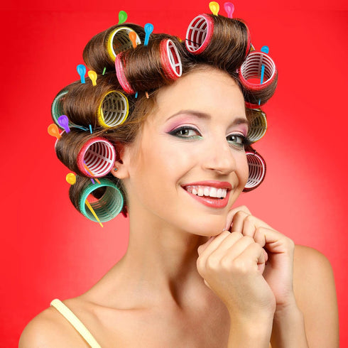 WILLBOND 180 Pieces Plastic Brush Roller Picks for Hair Curling Styling Accessories (Rose Red, Green, Yellow, Blue,