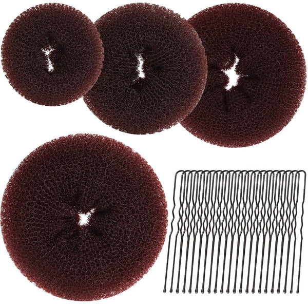 Teenitor Hair Bun Maker for Kids Girls, 4pcs Brown Ballet Buns in 4 Sizes