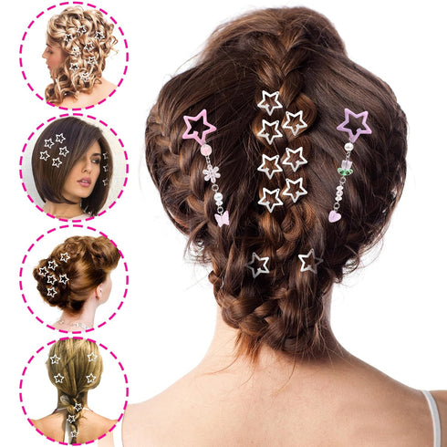Star Hair Clips - 4 PCS 2000s Y2K Silver Star Barrettes, Non Slip Metal Snap Hair Accessories