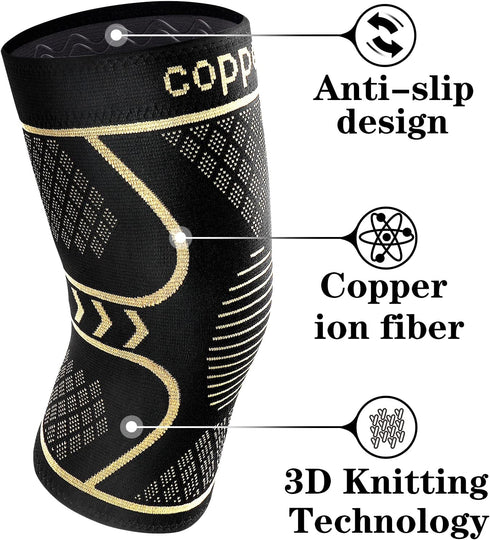 Copper Knee Braces for Women and Men, 2 Pack Compression Sleeves for Pain Relief, Arthritis, ACL, Joint Support