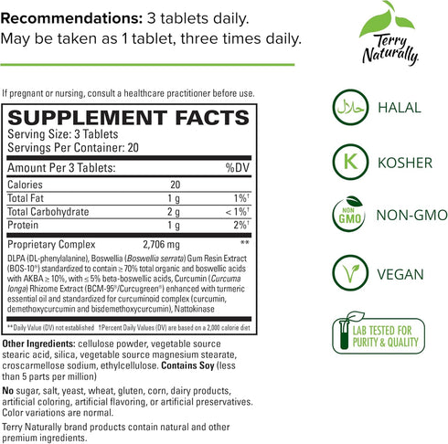 Terry Naturally Curamin Extra Strength - 60 Tablets Non-Addictive Pain Relief Supplement with Curcumin & Boswellia