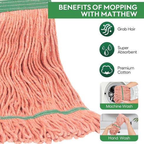 Heavy Duty Mop Head, MATTHEW CLEANING, Commercial Replacement for Floor Cleaning, Pack of 6
