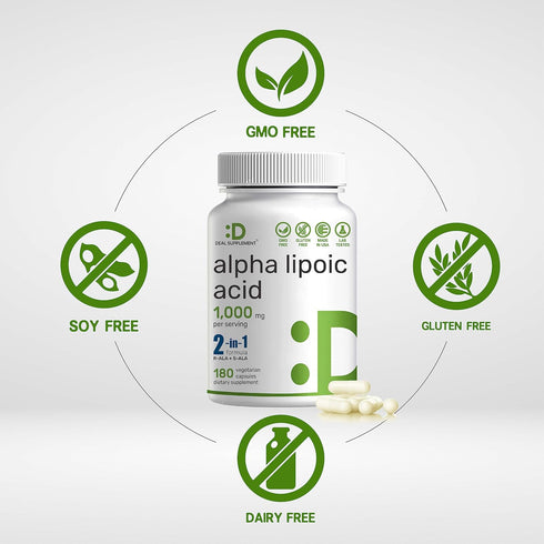 Alpha Lipoic Acid 1,000mg, 180 Veggie Capsules for Max Bioavailability, Antioxidant Supplement for Energy Support