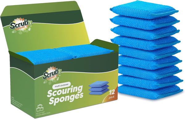 SCRUBIT Multi-Purpose Dish Scrub Sponge, Non Scratch Cleaning Sponges for Pots, Dishes - 12 Pack Blue