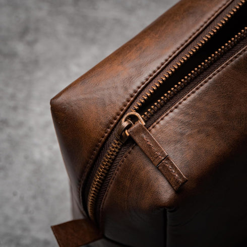 RUBAB MEN Premium Vegan Leather Toiletry Bag - Waterproof Grooming Travel Pouch for Men, Tan Shade