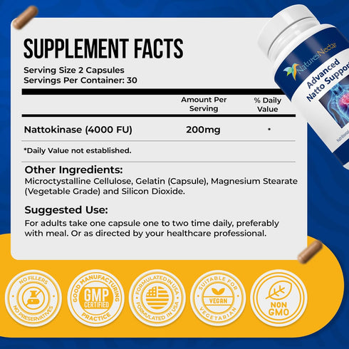 Nature's Nectar Organic Nattokinase 200mg – Double Strength 4000 fu Natural Blood Thinner, 90 Capsules